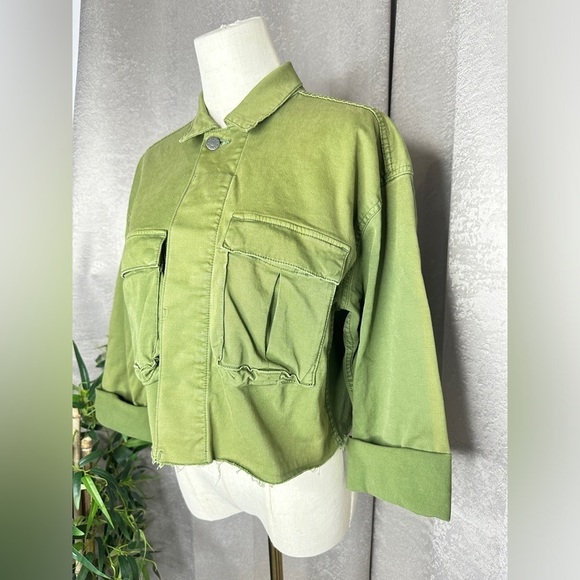 BOYISH Women’s The Camden Denim Cropped Utility Jacket Army Green Sz XS - Picture 6 of 16